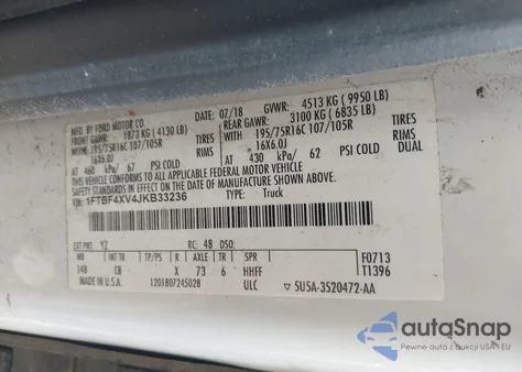 2018 Ford Transit-350 из США, поврежденный, VIN 1FTBF4XV4JKB33236